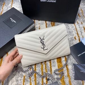YSL Medium Chain Bag in White